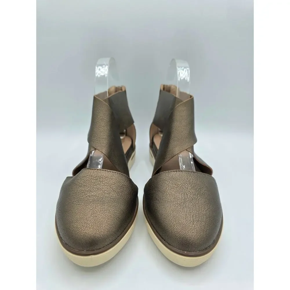 Eileen Fisher Leather Flats Womens 6.5 Bronze Metallic Comfort Shoes NEW